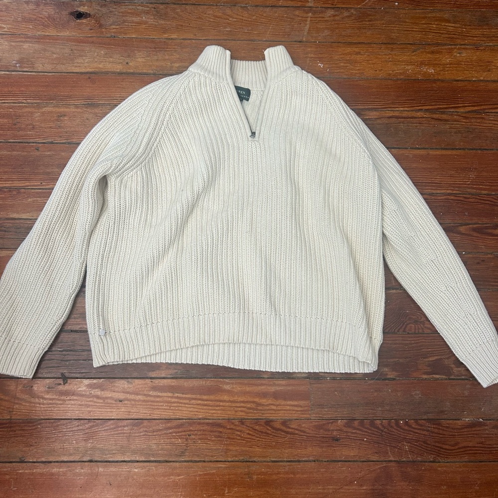 Ralph Lauren Ivory/ Off-White 3/4 Zip Sweater with Chunky Knit Texture
